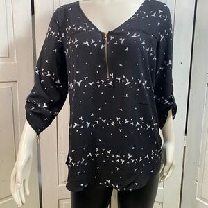 Tempted Whimsigoth Tunic Sz L Zipper Neck 3/4 Sleeve Academia Work Wear